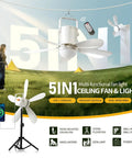 17 Inch Camping Fan With Light USB C Fast Charge Quiet DC Brushless Motor RF Remote Battery Powered Portable Fan