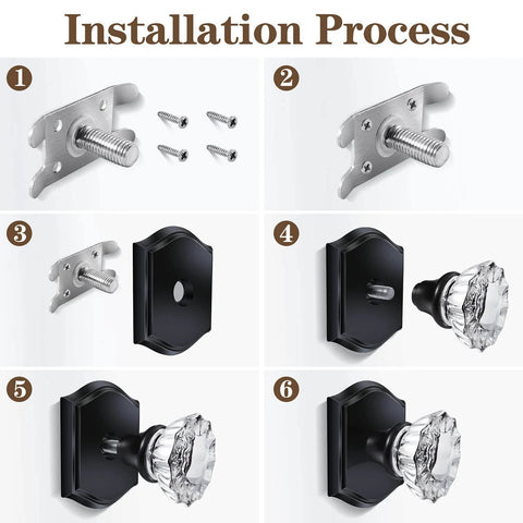 Installation process for 2 Pack Crystal Glass Dummy Door Knobs Non-Turning Single Side For Interior Doors In Antique Brass With Zinc Alloy Rosette