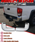 Rear bumper end cap pair for 2016-2023 Toyota Tacoma, white ABS plastic with chrome accents
