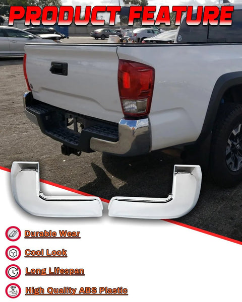 Rear bumper end cap pair for 2016-2023 Toyota Tacoma, white ABS plastic with chrome accents