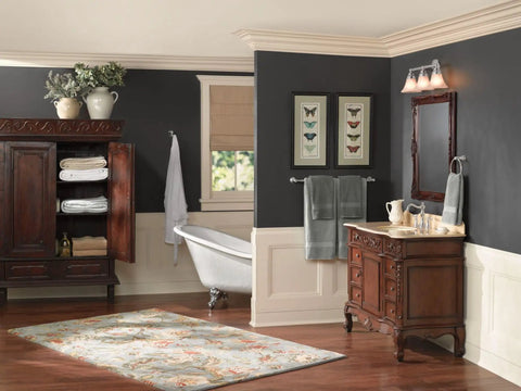 Bathroom showcasing Weymouth 18 Inch Single Towel Bar Chrome Durable Corrosion Resistant Metal Mount Keeps Towels Handy And In Reach On Display Reflective Finish That Fits Any Bath Style Easy To Install with towels hung next to a vanity mirror and classic decor.