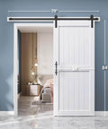 Installed White Barn Door 38 X 84 inches with Sliding Door Hardware Kit, solid wood, waterproof PVC surface, H Frame style