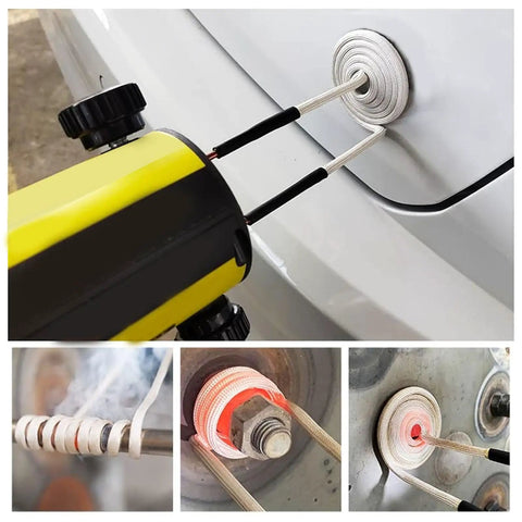 Brass Induction Heater Coil Kit Straight Up Tough Heating Coils for Knocking Loose Stubborn Bolts with heated coils in action.