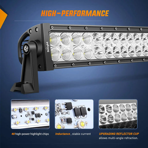 Close-up of 22 Inch 120W LED Light Bar Flood And Spot Combo For SUV Truck ATV UTV Boat, showing LED chips and reflector cup