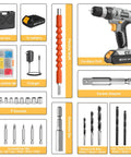 Killer 20V Cordless Drill Set With 2.0 Ah Battery And Charger 30 Nm Torque includes drill, accessories, and battery.