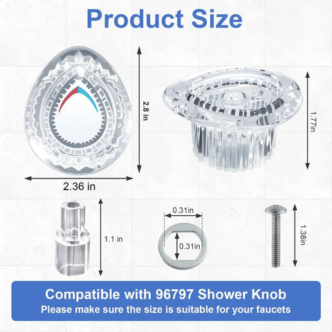 Dimensions of Two Pack 96797 Shower Handle Replacement For Chateau Trim Kit components with measurement details.