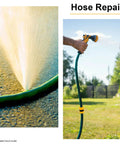No-Fuss Garden Hose Repair Kit For Five Eighths And Three Quarters Inch Hoses - water spraying from green hose nozzle
