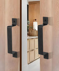Dope Black Barn Door Handle Set For Sliding Doors And More, Sleek Rustic Steel Hardware In A 2 Pack on wooden sliding doors
