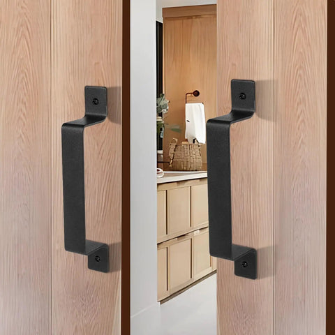 Dope Black Barn Door Handle Set For Sliding Doors And More, Sleek Rustic Steel Hardware In A 2 Pack on wooden sliding doors