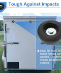Beefy Heavy Duty Round Rubber Foot Pads 2.5 Inch Anti Vibration Dampeners attached to trailer in outdoor setting