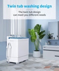 Slick Portable Twin Tub Mini Washing Machine Handling A Fast 26 Lbs Wash And Spin Cycle Semi Automatic Setup With Straightforward Drain Pump in a modern setting.