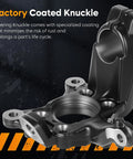 Front Suspension Steering Knuckle and Wheel Bearing Hub Assembly Fits Beetle 2012 Through 2018 Without Geomet Corrosion Protection Jetta 2011 Through 2017 Without Caliper Carrier Passat 2012 Through 2018 Passenger Side Rotor Compatible 288mm Or 312mm component with factory coating.