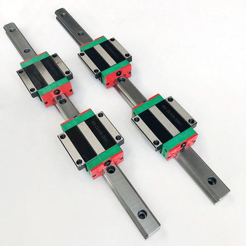 Two Pack HGR20 Square Linear Guide Rails With Four HGH20CA And HGW20CC Block Carriages For CNC Router Engraving And Precision Motion Devices, 500mm Rails, Pro Grade Smooth Operation, Low Backlash And Durable Build.