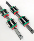 Two Piece Square Linear Guide Rail Set 1250mm HGH15CA Bearing Motion Slider For CNC, 3D Printing, And Semiconductor Equipment, High Precision, Low Backlash, Stable Alignment, Durable Guide Core, shown with four carriages