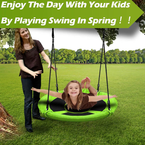 40 Inch Saucer Tree Swing for Kids with 500 lb Weight Capacity Waterproof Platform Swing Seat in use outdoors