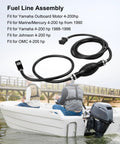 10Ft 5 Sixteenth Inch Outboard Fuel Line Kit With Primer Bulb And Tank Boat Ready Quick Female Connector Fits Yamaha Johnson Mercury Outboard 4 HP To 200 HP Includes NBR Lines And Fuel Filter on a boat