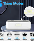 Deep Clean 49KHz Jewelry Cleaner Machine With 800ml Tank And 5 Timer Modes displayed on a table with 480s setting highlighted.