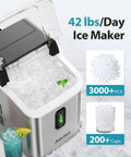 Nugget Ice Maker Countertop With 42 Lbs Per Day Output 24 Hour Ice Machine 1.5L Water Tank Rapid Ice, open lid showing ice cubes