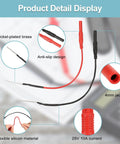 Flexible Spoon Back Probe Kit, Two Piece Silicone Back Probe Pins For 4mm Banana Plug Leads, detail view showing anti-slip design, flexible silicon material, and 25V 10A rating