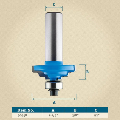 Twin Step Ogee Router Bit with half inch shank and measurements; for clean cabinet edge cuts, includes stepped edge profile.