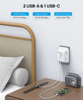 5 Outlet USB Wall Plug Extender With USB C Port And 1440J Surge Protector On Off Switch 3 Sided Wall Plug Adapter in bedroom