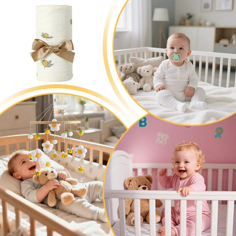Bed rail teething protector for sides and corners, breathable cotton gauze cover keeps gums safe in crib