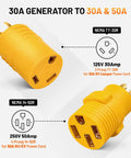Road Trip Ready NEMA L14-30P To 14-50R And Tt-30R Rv Generator Adapter Kit with 30A TT-30R and 50A 14-50R connectors.
