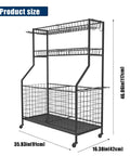 Go-To Heavy Duty Carbon Steel Sports Equipment Storage Cart With 2 Baskets And 2 Locking Wheels Large Mesh Bins product size