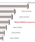 Image showing comparison of multicolor Dupont ribbon cables in various lengths highlighting the 30cm size in Jumper Wire Kit For Arduino DIY 30 Cm Long 120-Piece Multicolor Dupont Ribbon Cables Include 3 X 40-Pin Male To Male Jumpers Plus Two Male And Two Female Adapters For Prototyping.