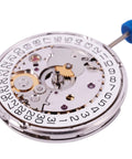 ETA 2824-2 Sellita SW200 Automatic Watch Movement With Quick Date Set, visible gears and date wheel, angled view.