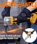 Person using Awesome Cordless Metal Nibbler Compatible With DeWalt 20V Battery, demonstrating assist handle for stable cuts.