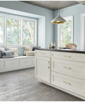 Modern kitchen with Sutton Satin Bronze Cabinet Pull 160 Millimeter Center To Center Soft Contoured Square Bar Handle on drawers