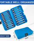 Pro Shop Extra Long Hex Socket Set Featuring Twenty Precision Allen Bits And 3/8 Inch Drive Built Tough From S2 Chrome Vanadium Steel in blue case.