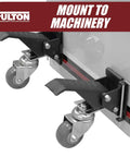 Four Rock Solid Retractable Casters Featuring Quick Release Mounting Plates For No Sweat Workbench Relocation And Lets Heavy Shop Gear Roll Out Smooth As Butter mounted on machinery with lock mount plate