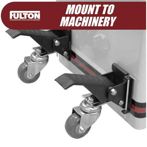 Four Rock Solid Retractable Casters Featuring Quick Release Mounting Plates For No Sweat Workbench Relocation And Lets Heavy Shop Gear Roll Out Smooth As Butter mounted on machinery with lock mount plate