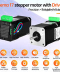 High Torque Nema 17 Stepper Motor With Integrated Driver for 3D Printer CNC Machine DIY Robots, front and side view