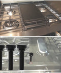 Gas Stove Grate Bumpers Rubber Feet Replacement For Cooktop Burners shown on a stainless steel burner setup, close-up of product.