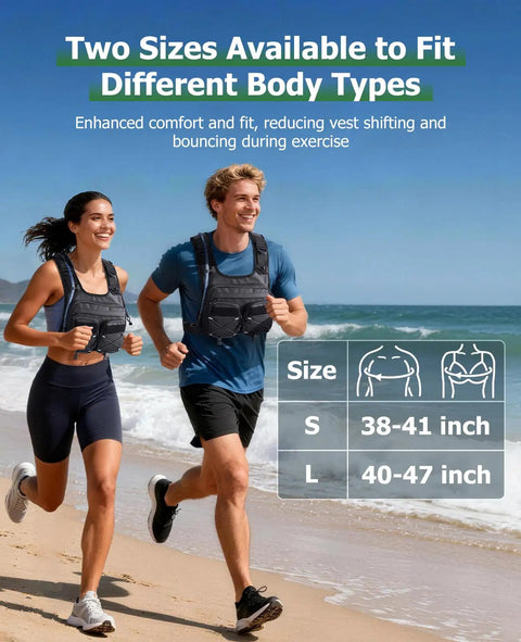 Two people wearing Lightweight Running Vest With 2L Water Bladder Hydration Backpack For Men And Women on beach.