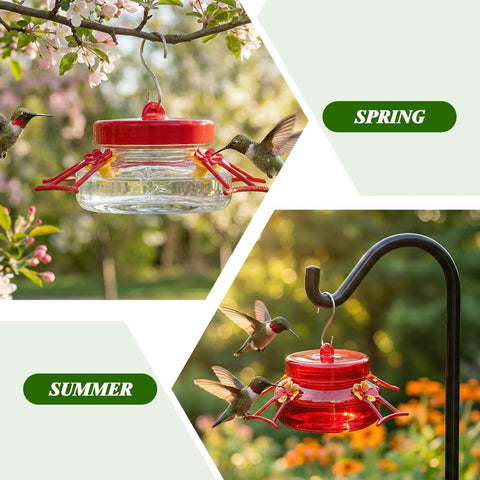 6 Oz Glass Hummingbird Feeders For Outdoors Hanging 2 Pack Mason Jar Style With 4 Realistic Silicone Flower Ports Perches