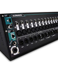 Portable 18 In 14 Out Digital Mixer With Remote Wireless Control Designed For iPad, showcasing input and output connectivity ports.