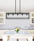 Farmhouse Kitchen Island Light With Black Matte Finish, Modern Industrial Five Light Linear Pendant Fixture For Kitchen