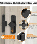 Sturdy 90 Degree Barn Door Lock Aluminum Alloy Security Flip Lock for Barn, Bedroom, Fence and Shed, shown installed on wood door