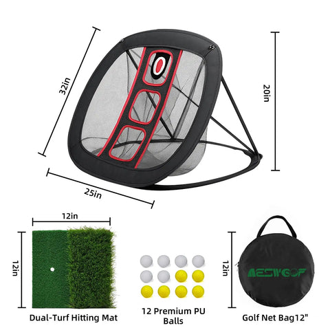 Golf Chipping Net Set With Mat And 12 Practice Balls For Backyard And Indoor Practice Portable All In One Golf Training Kit