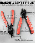 10 Piece Snap Ring Pliers Set Heavy Duty Internal And External Circlip Pliers Kit with straight and bent tip pliers on display.