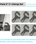 Heavy Duty 6 Inch C Clamp Locking Pliers Set, Six Pcs Vise Grip Clamps with Swivel Pad displayed in packaging