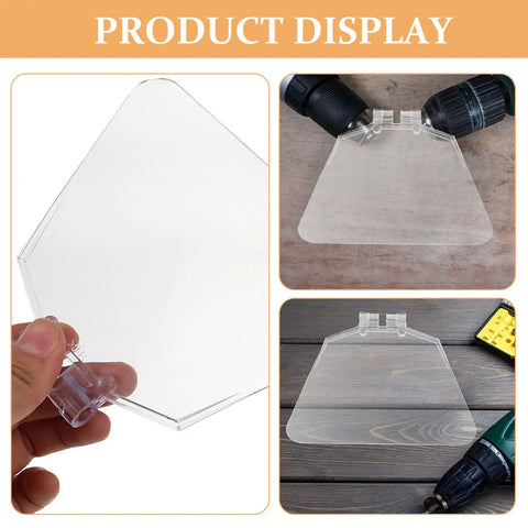 4 Piece Bench Grinder Eye Shield Replacement Panels For 6 Inch Grinders, Clear polycarbonate spark deflector shown in hand and on table