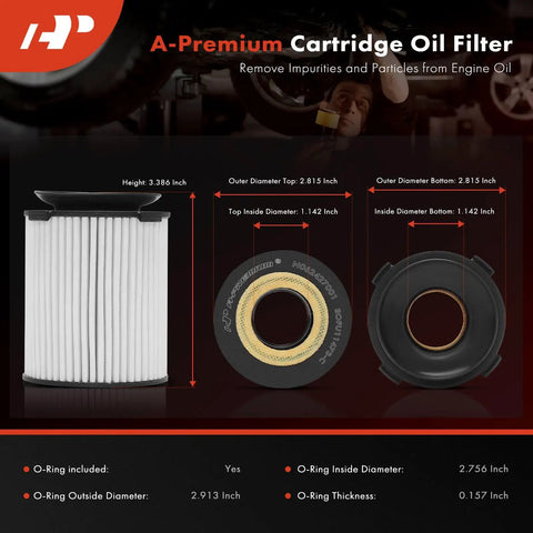 Diagram of Oil Filter With 20K Miles Upgraded Protection Compatible With Mercedes-Benz Infiniti Freightliner Models, showing dimensions and components