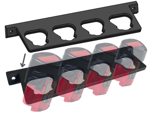 12V M12 Battery Holder Wall Mount for fast secure battery storage, heavy duty ABS, quick mount with screws and anchors, black.