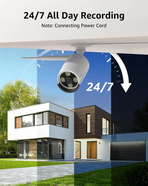 Two Pack 2K Outdoor Security Cameras Add On, 3MP Wireless Surveillance IP cameras with human detection, 24/7 recording on building