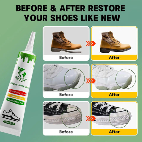 Heavy Duty Shoe Repair Glue For Sneakers And Boots Waterproof Clear Flexible Adhesive That Bonds Ultra Strong Before and After
